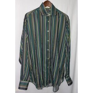 Thomas Dean Shirt Mens L/G Long Sleeve Button Down Striped‎ Dress Casual